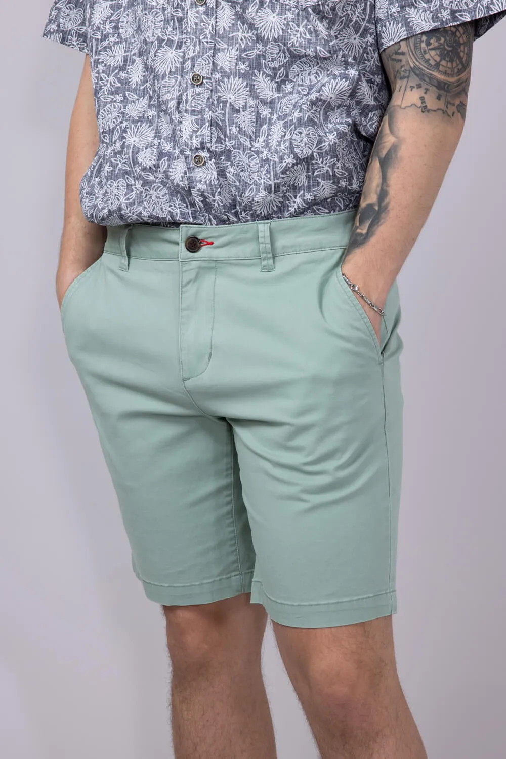 1897 Legends 9” Heavy Washed Twill Flat Front Shorts for Men in Green | 5GLL1223-GREEN