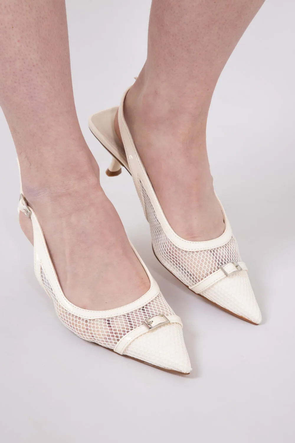 Berness Terra Mesh Kitten Heels for Women in Beige | TERRA-BEIGE