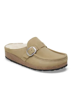 Birkenstock Buckley Shearling Suede Mules for Women in Taupe | 1028633