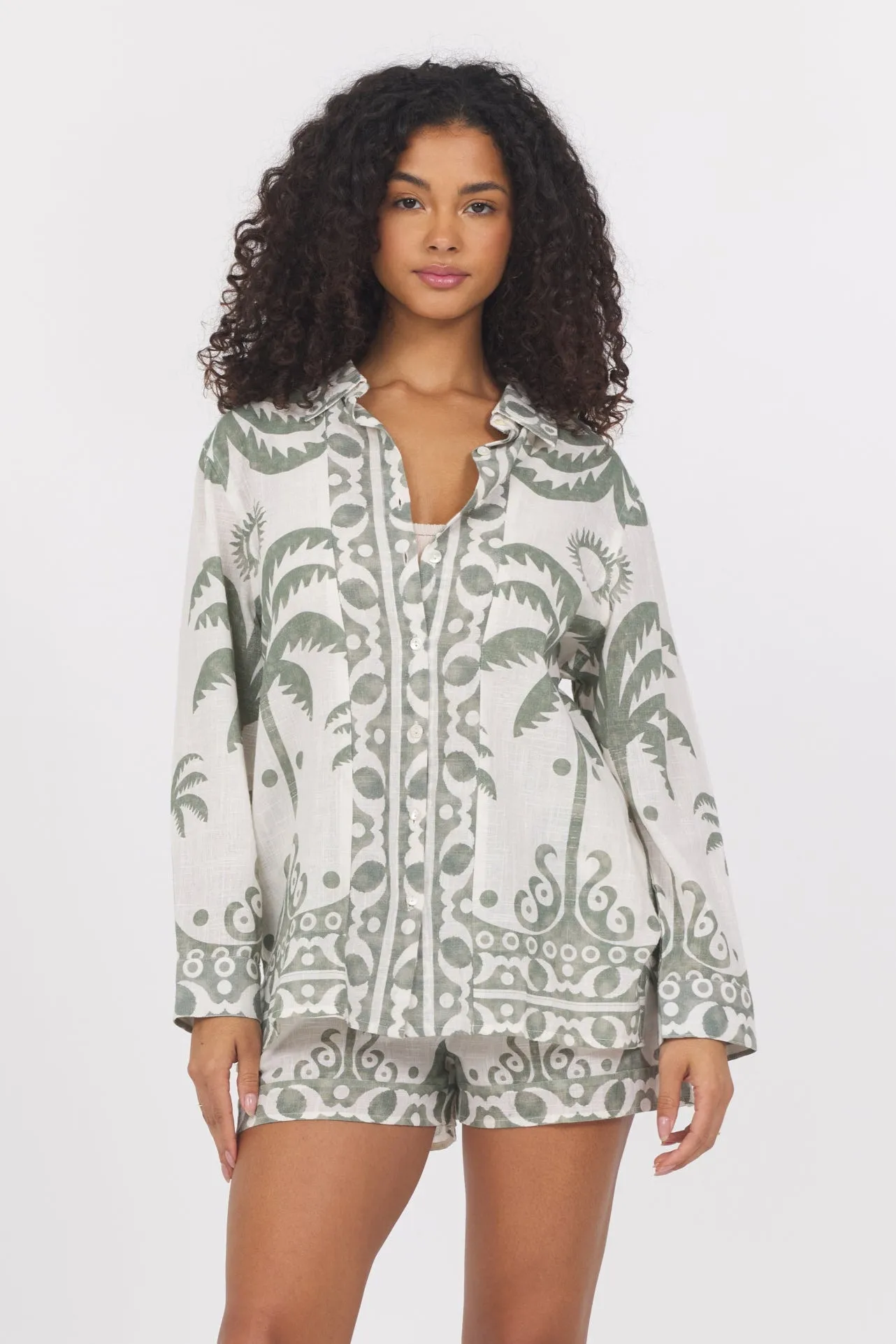 Border Print Button Up