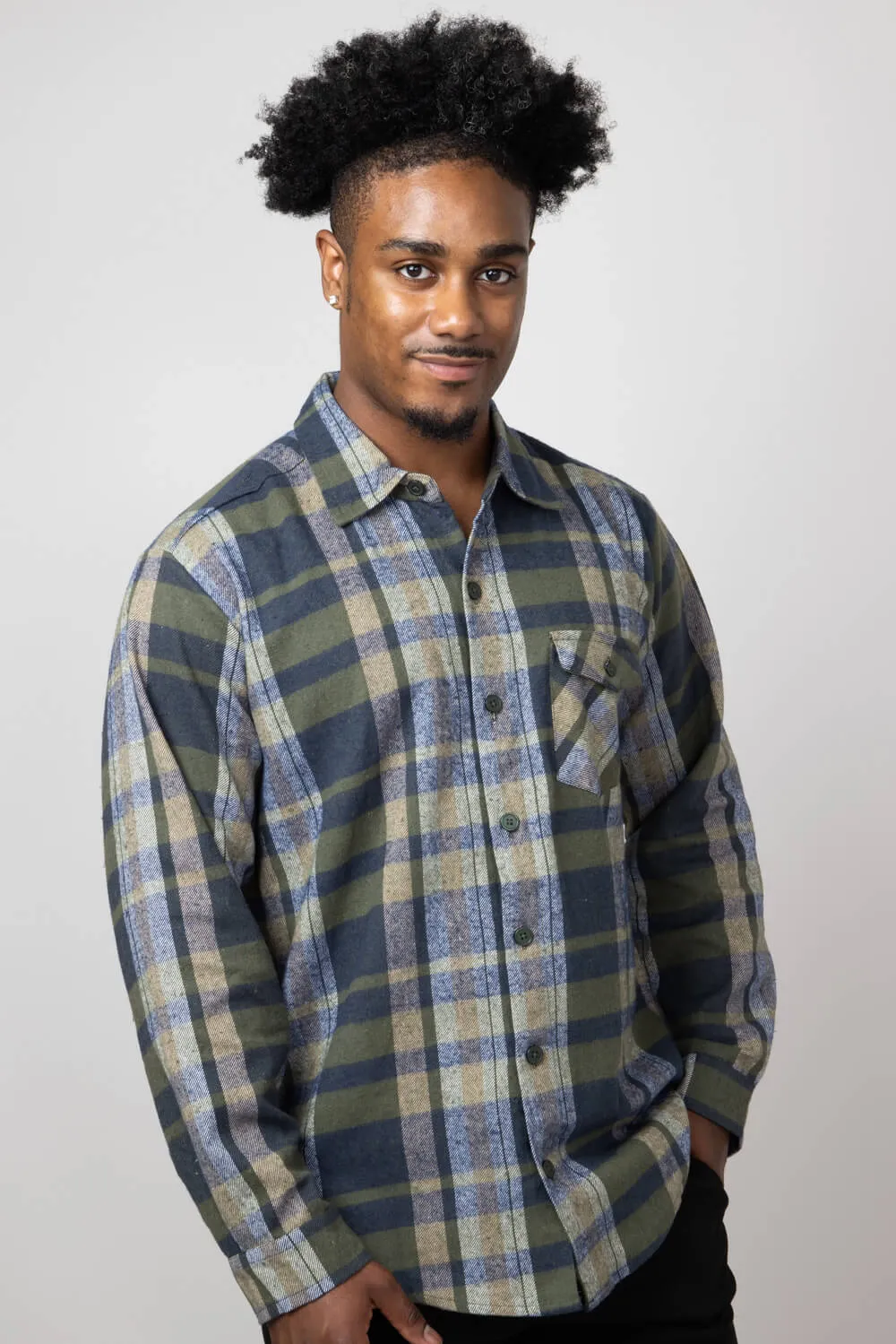Brawny Flannel for Men in Navy Green | EZ71551BF-NAVYGREEN