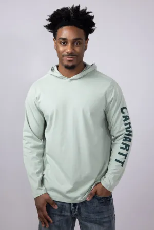 Carhartt Force Relaxed Fit Midweight Long Sleeve Logo Hooded T-Shirt for Men in Sage | 106654-G17-SAGE
