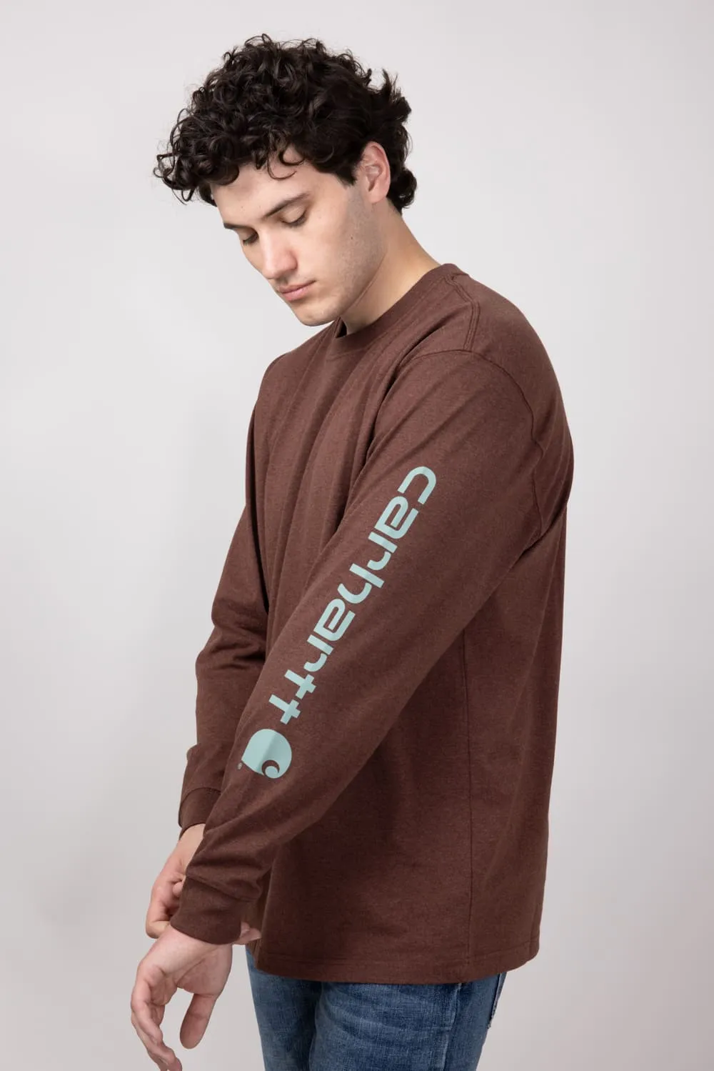 Carhartt Loose Fit Heavyweight Logo Graphic Long Sleeve T-Shirt for Men in Mocha | K231-B86-MOCHA