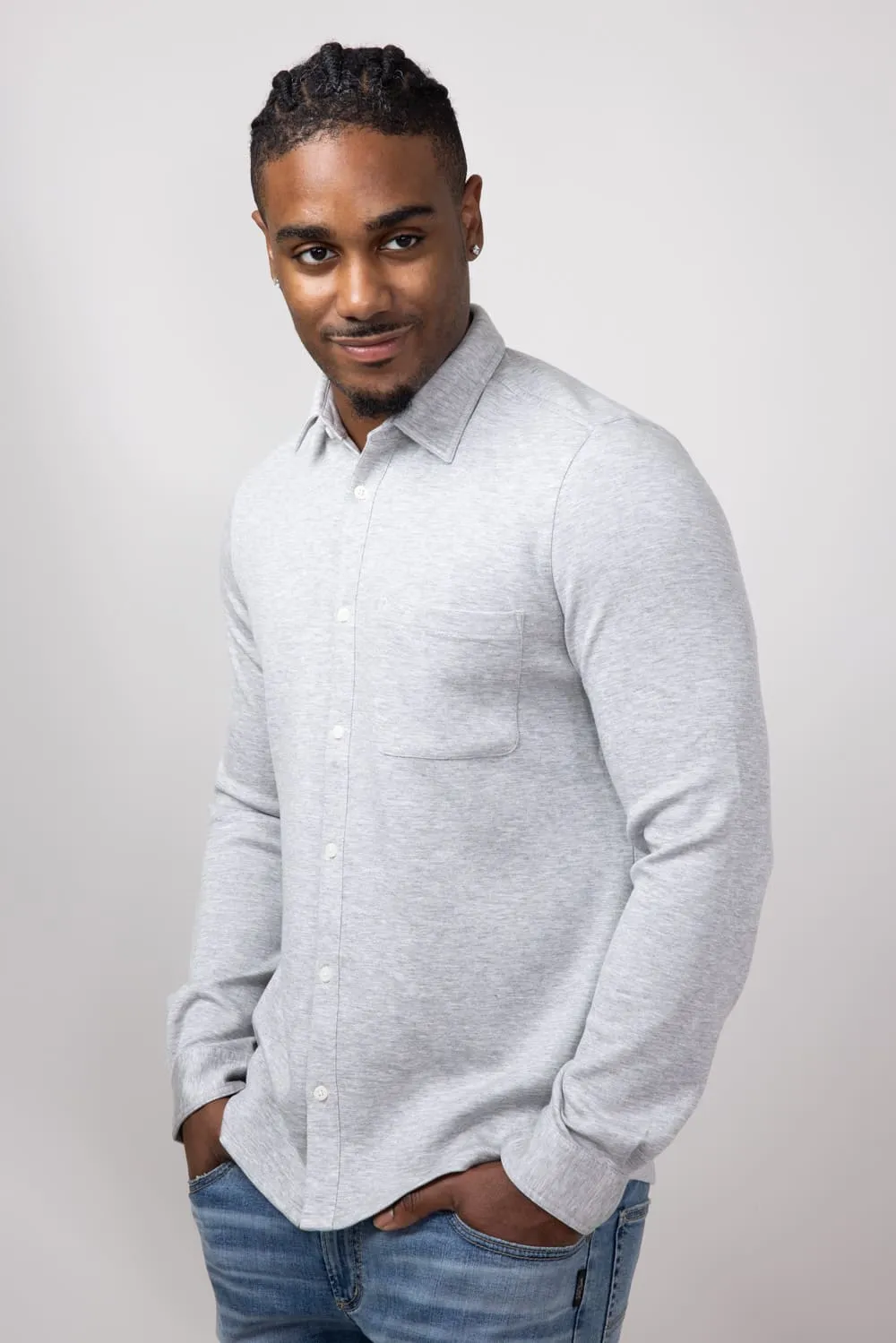 Civil Society Nick Knit Button Up Shirt for Men in Heather Gray | MCLN-2019 HTHRGRY