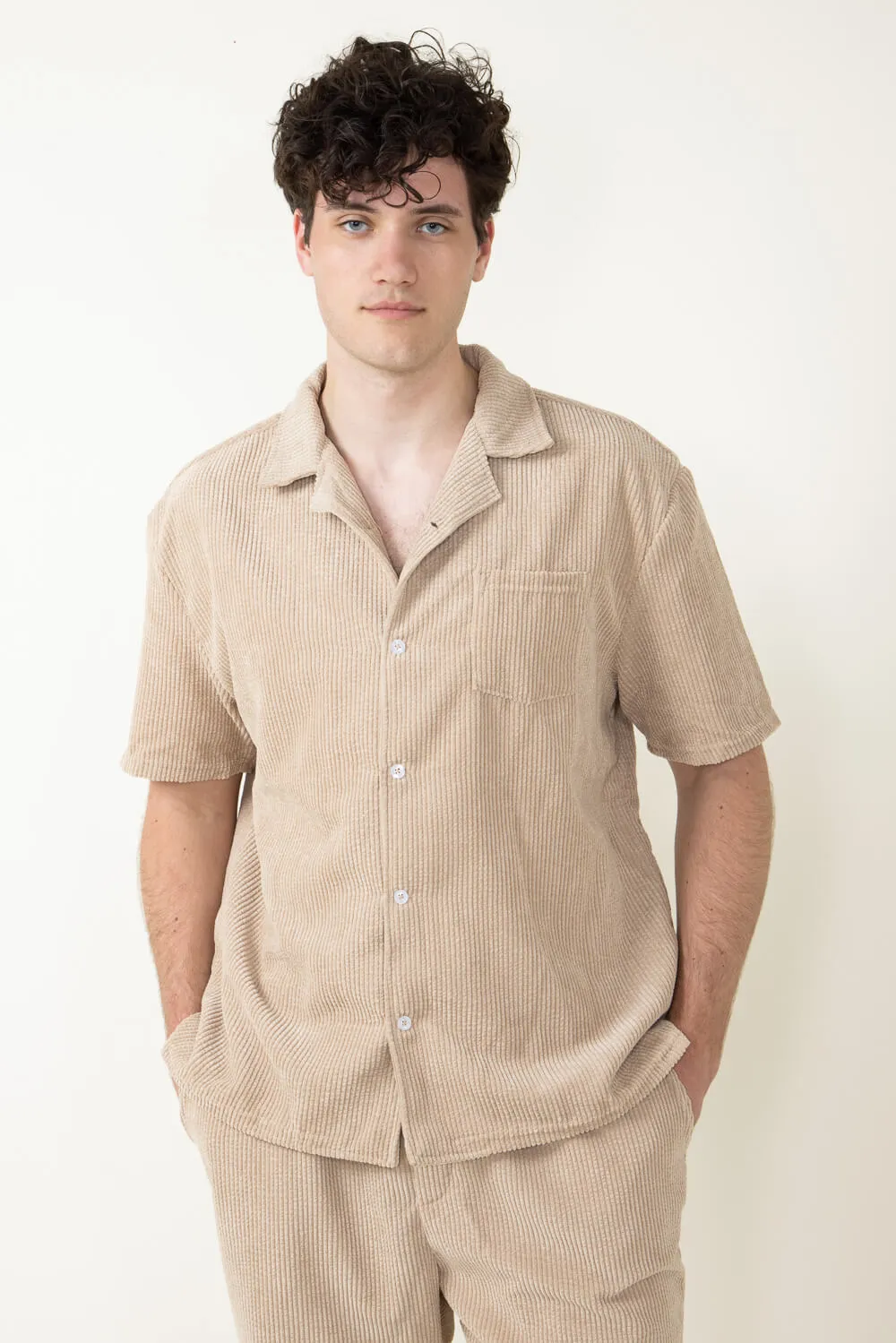 Corduroy Button Up Shirt for Men in Tan | SW35-FW3-TAN