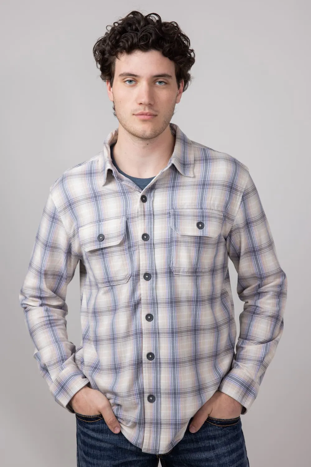 Hallstatt Knit Button Up Flannel Shirt for Men in Sand | HK033-SAND