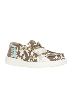 HEYDUDE Women’s Wendy Disco Cow Print Shoes in Tan | 41876-265