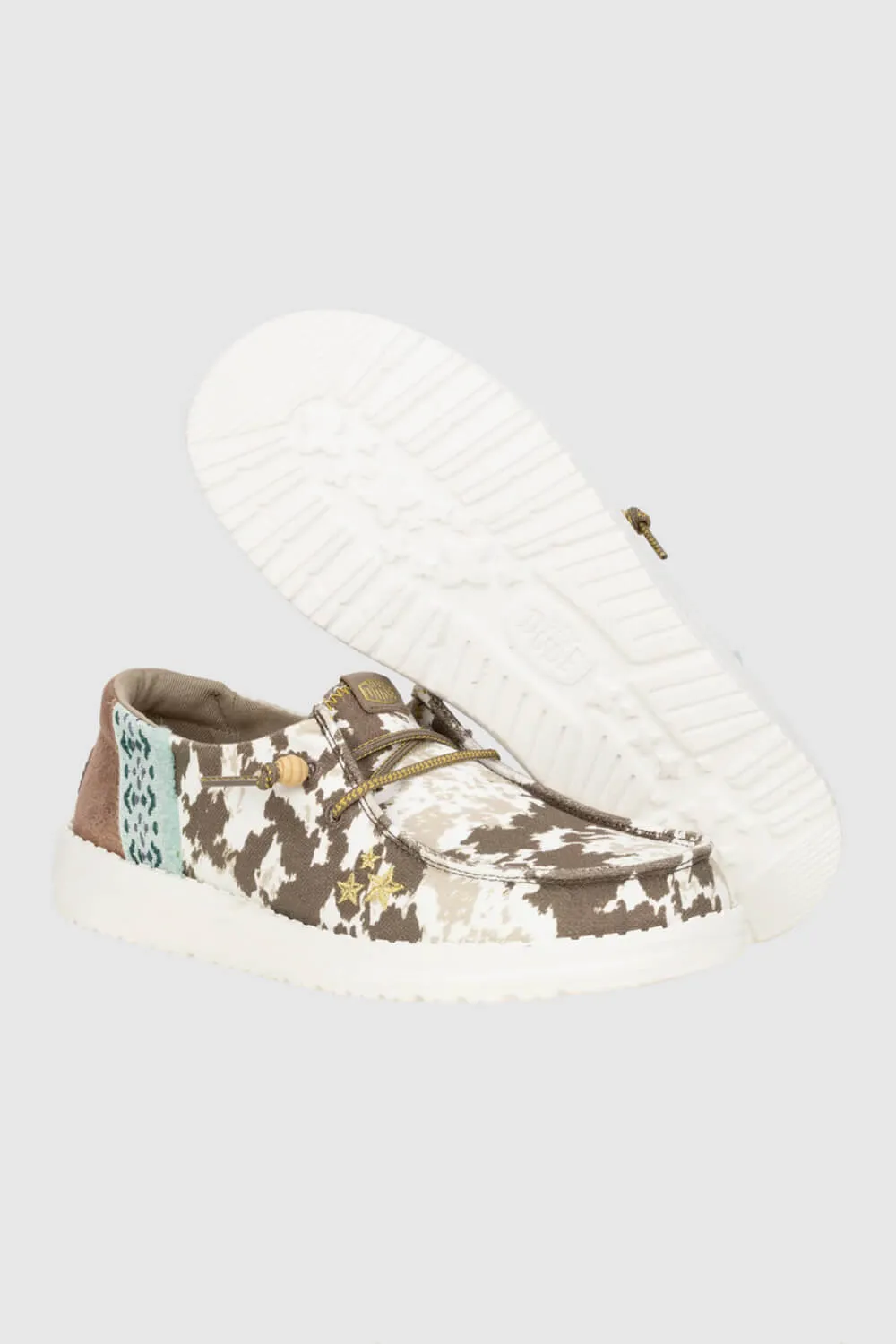 HEYDUDE Women’s Wendy Disco Cow Print Shoes in Tan | 41876-265