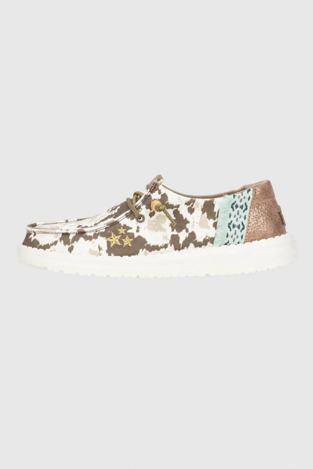 HEYDUDE Women’s Wendy Disco Cow Print Shoes in Tan | 41876-265