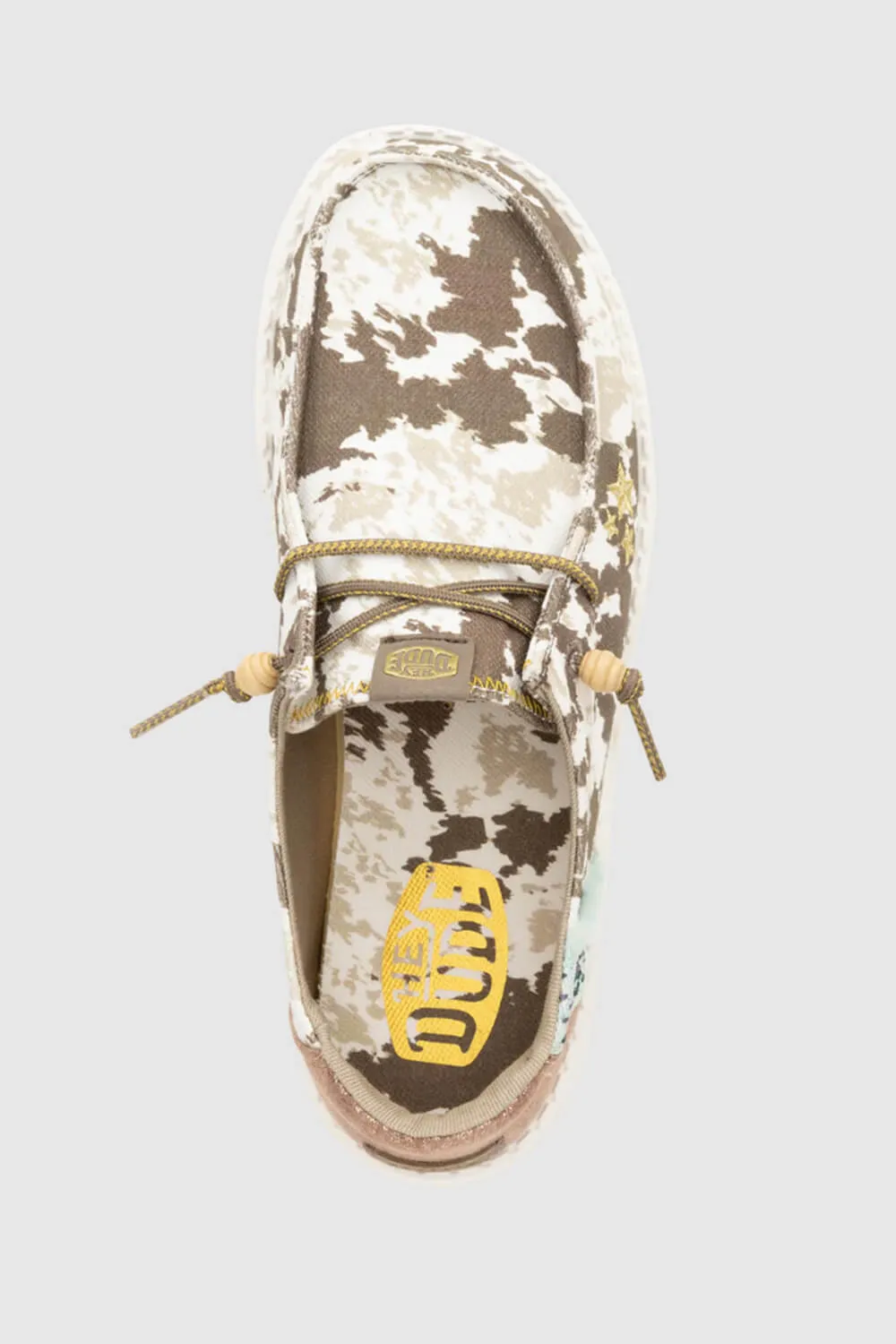 HEYDUDE Women’s Wendy Disco Cow Print Shoes in Tan | 41876-265