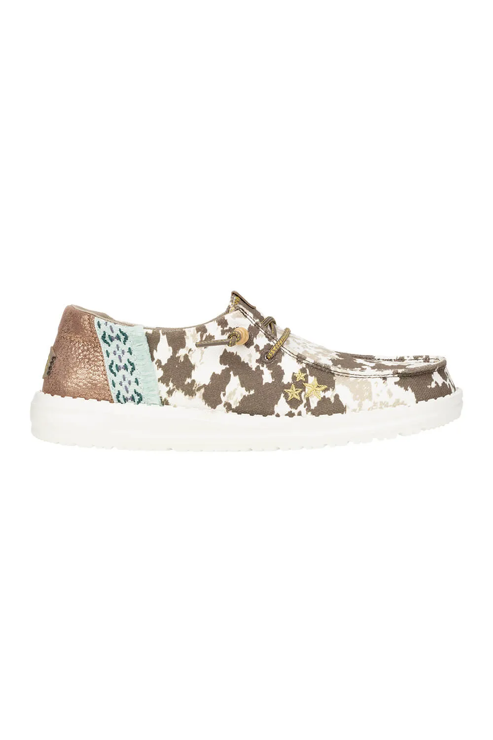 HEYDUDE Women’s Wendy Disco Cow Print Shoes in Tan | 41876-265