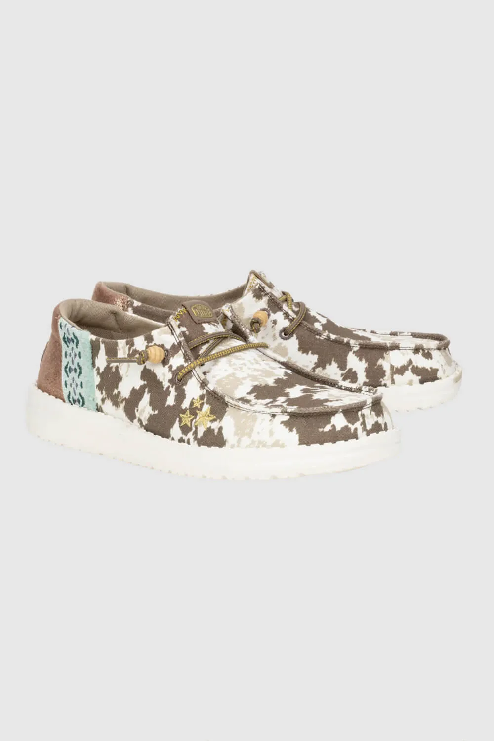 HEYDUDE Women’s Wendy Disco Cow Print Shoes in Tan | 41876-265