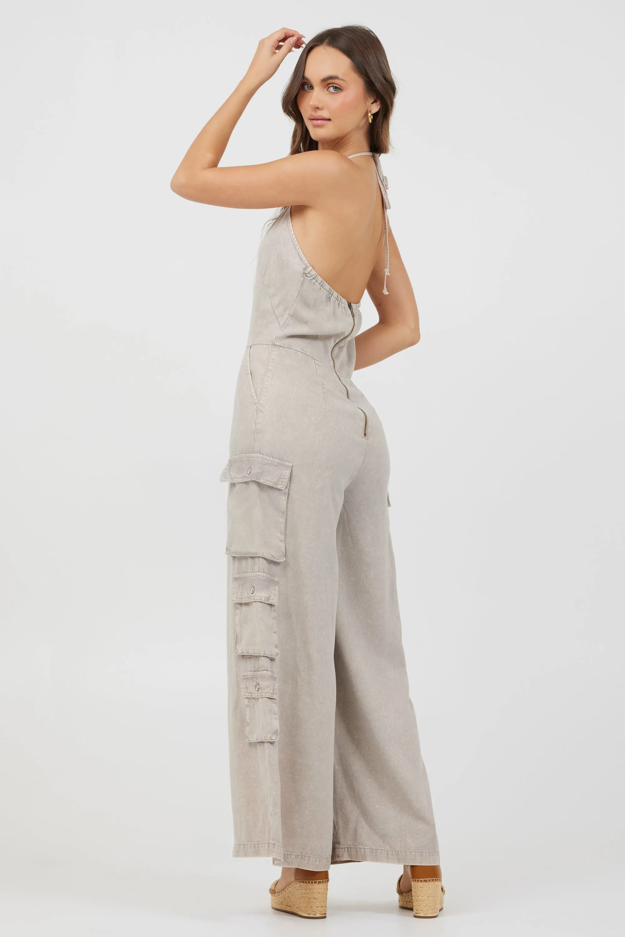 Khaki Tencel Jumpsuit