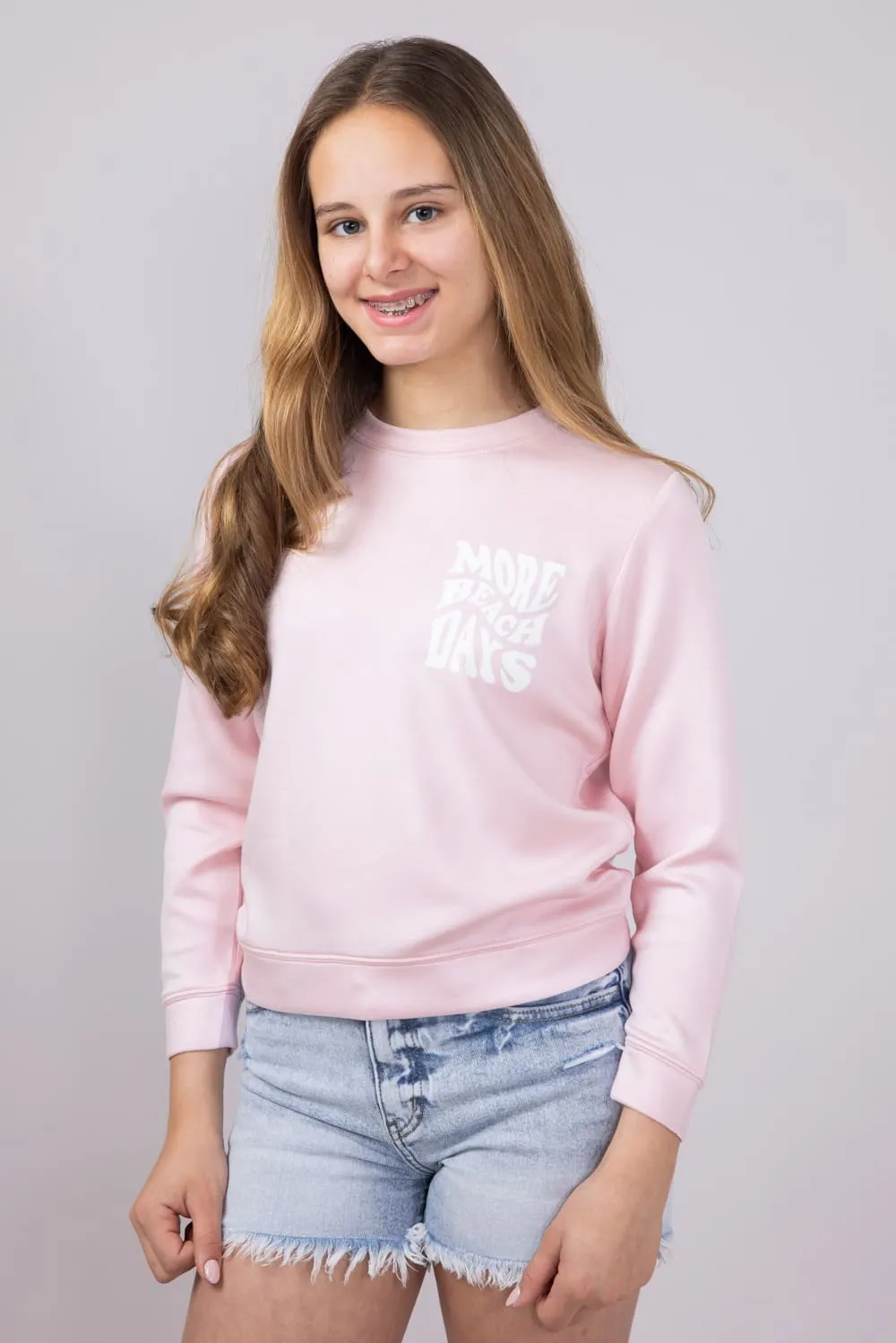 Ocean Drive Youth More Beach Days Sweatshirt for Girls in Pink | KB12047-722-CLOUDCREW-HPINK