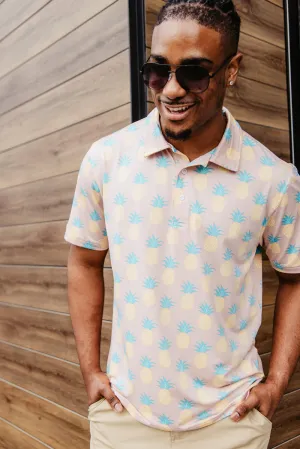 Simply Southern Pineapple Polo Shirt for Men in Peach | PP-0124-MN-POLO-PTTN-PINE