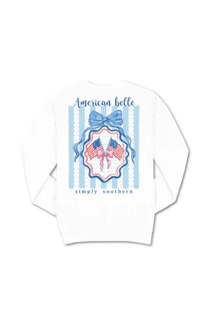 Simply Southern Youth American Belle Fleece Sweatshirt for Girls in White | YTH-CREW-AMRBELLE-WHITE