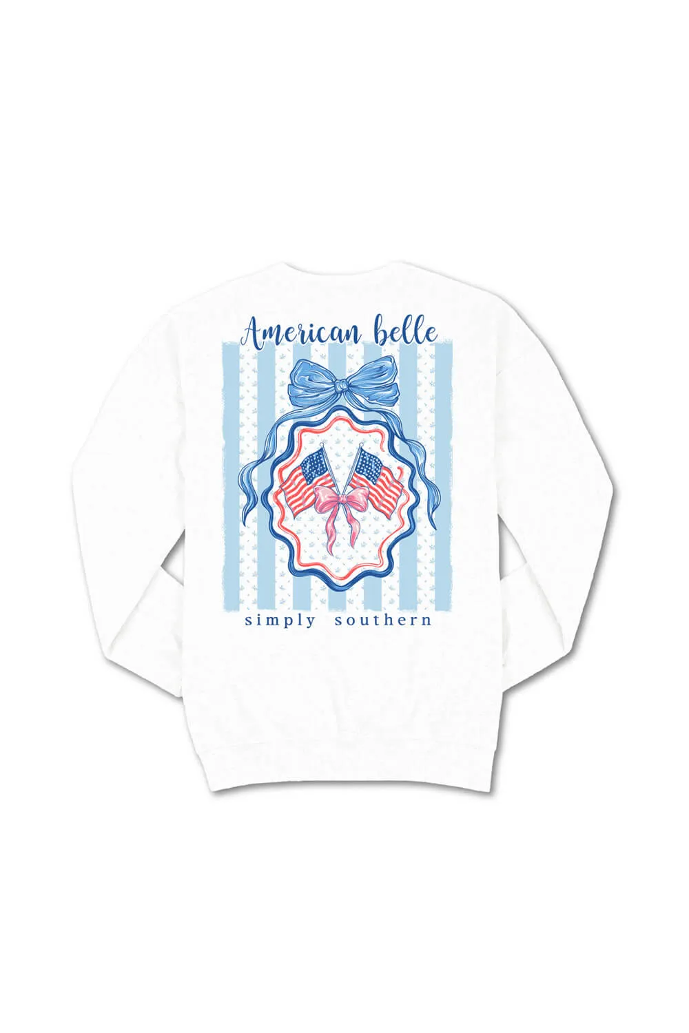 Simply Southern Youth American Belle Fleece Sweatshirt for Girls in White | YTH-CREW-AMRBELLE-WHITE