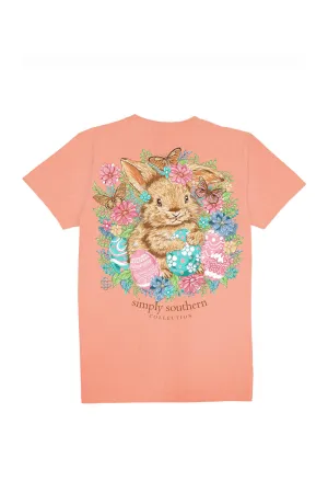 Simply Southern Youth Bunny Flowers T-Shirt for Girls in Peach | YTH-SS-BUNNY-PEACH