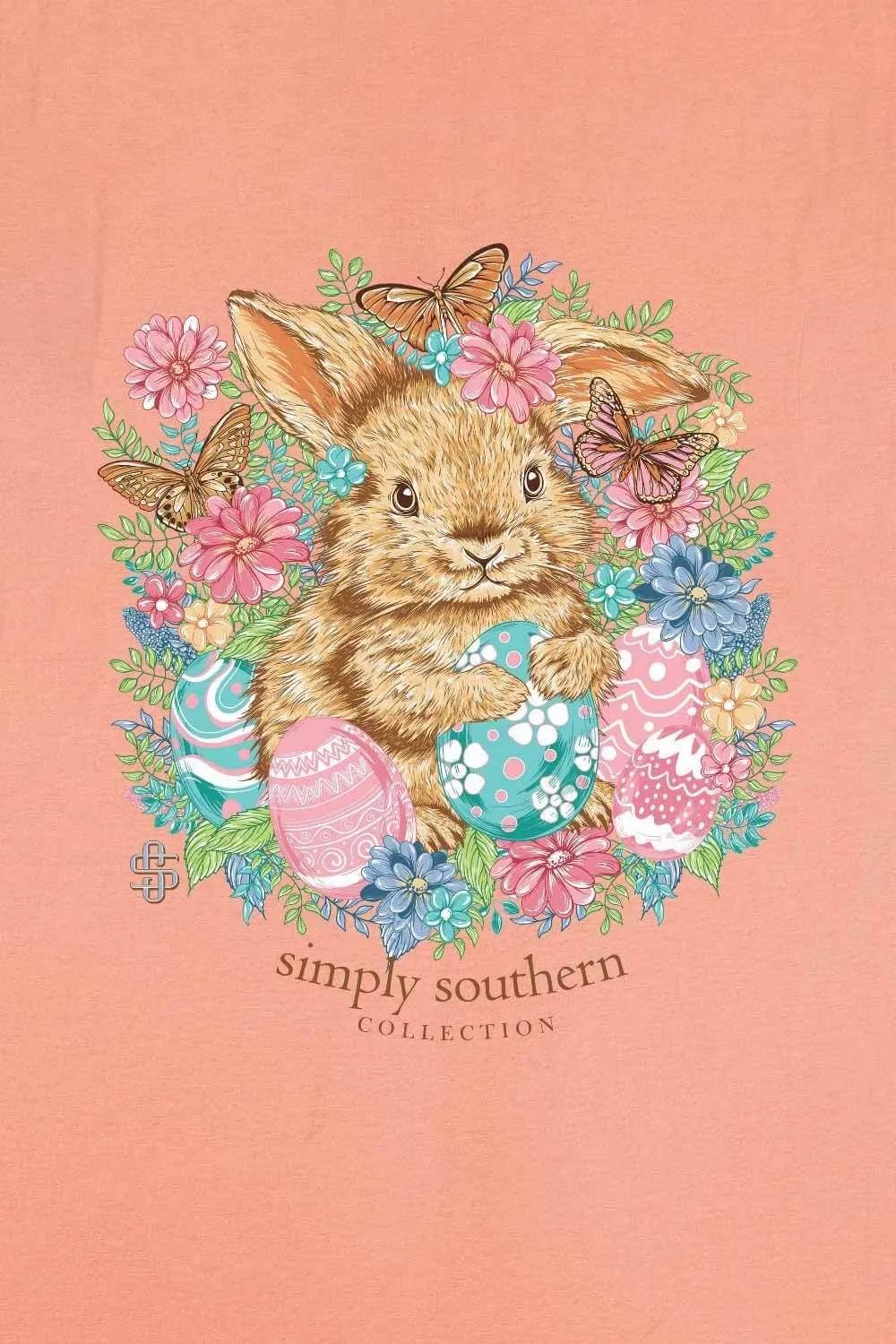 Simply Southern Youth Bunny Flowers T-Shirt for Girls in Peach | YTH-SS-BUNNY-PEACH