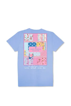 Simply Southern Youth Patch Work Logo T-Shirt for Girls in Wave Blue | YTH-SS-PATCHLOGO-WAVE