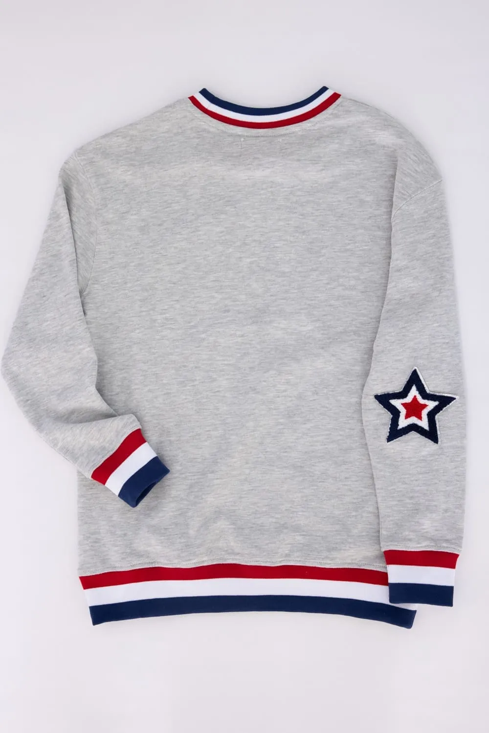 Simply Southern Youth Sequined USA Varsity Crew Sweatshirt for Girls in Grey | 0125-YTH-CRW-VRSTY2-GRYUSA
