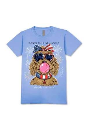 Simply Southern Youth Sweet Land Of Liberty T-Shirt for Girls in Wave Blue | YTH-SS-DOGLIBERTY-WAVE