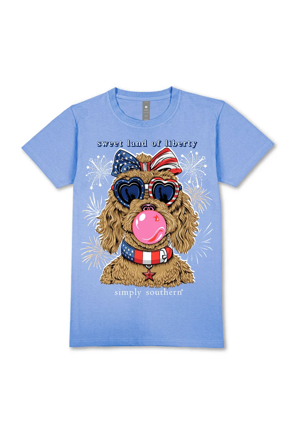 Simply Southern Youth Sweet Land Of Liberty T-Shirt for Girls in Wave Blue | YTH-SS-DOGLIBERTY-WAVE