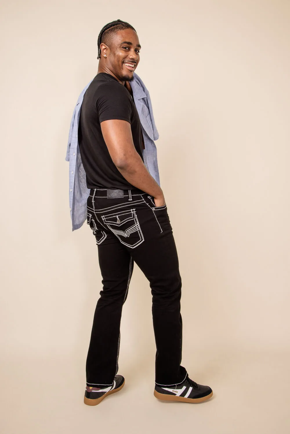 True Luck Wolf Bootcut Jeans for Men in Black | TL22031410-BLACK
