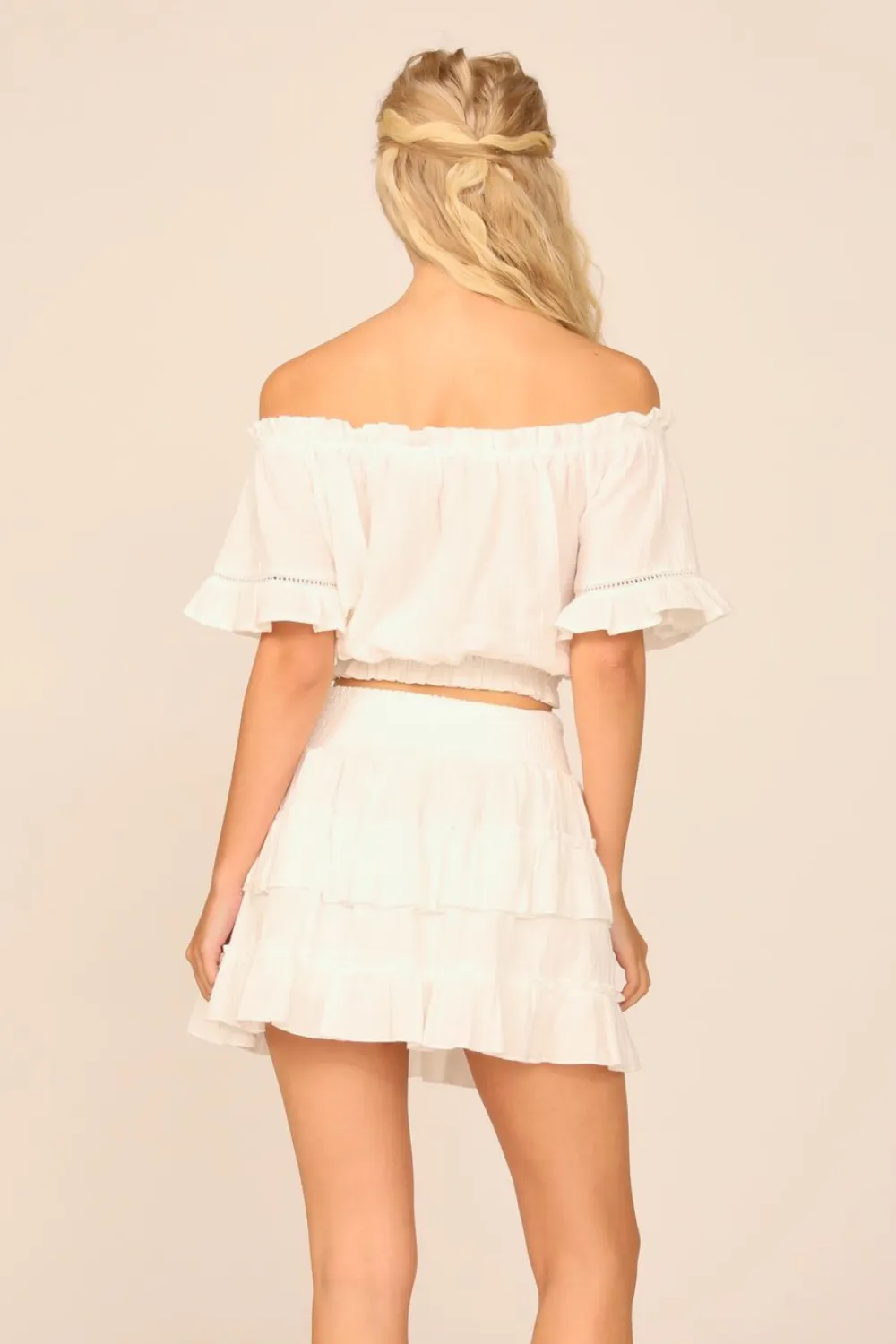 VH x OD - White Gauze Off the Shoulder Bell Sleeve Top