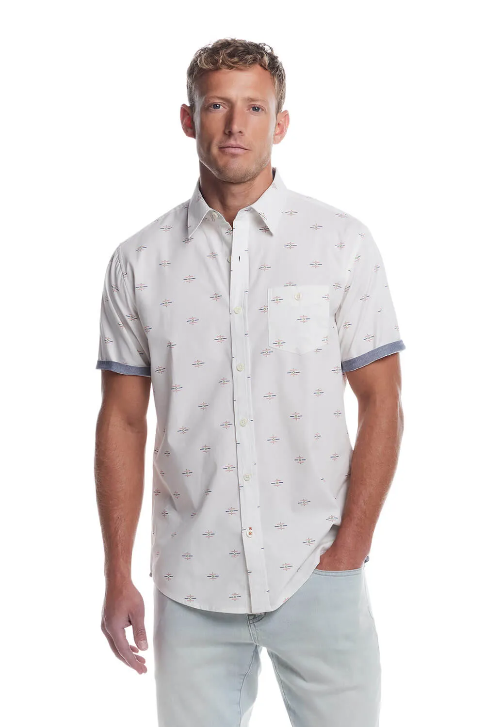 Weatherproof Vintage Cotton Poplin Button Up Shirt for Men in Southwest White | S2584244GK-SOUTHWEST WHITE