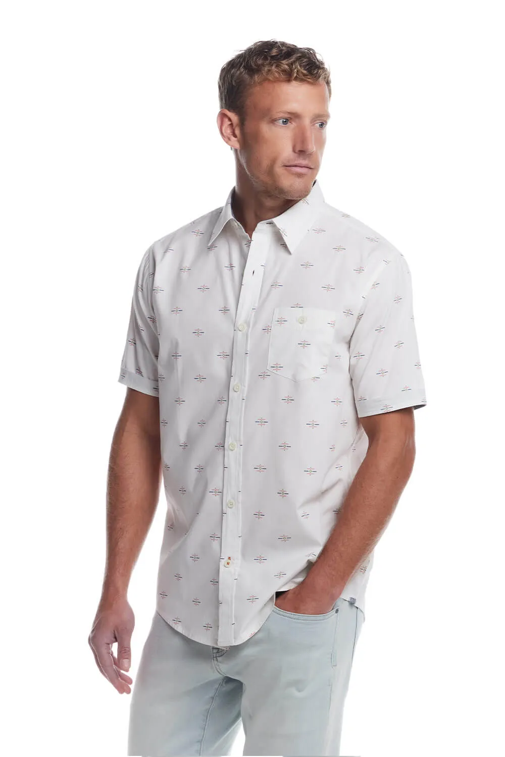 Weatherproof Vintage Cotton Poplin Button Up Shirt for Men in Southwest White | S2584244GK-SOUTHWEST WHITE