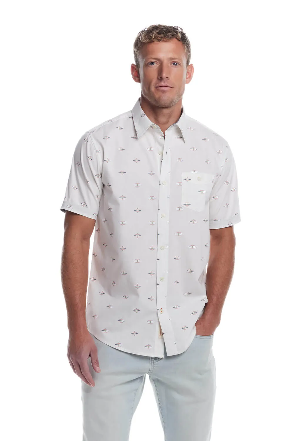 Weatherproof Vintage Cotton Poplin Button Up Shirt for Men in Southwest White | S2584244GK-SOUTHWEST WHITE