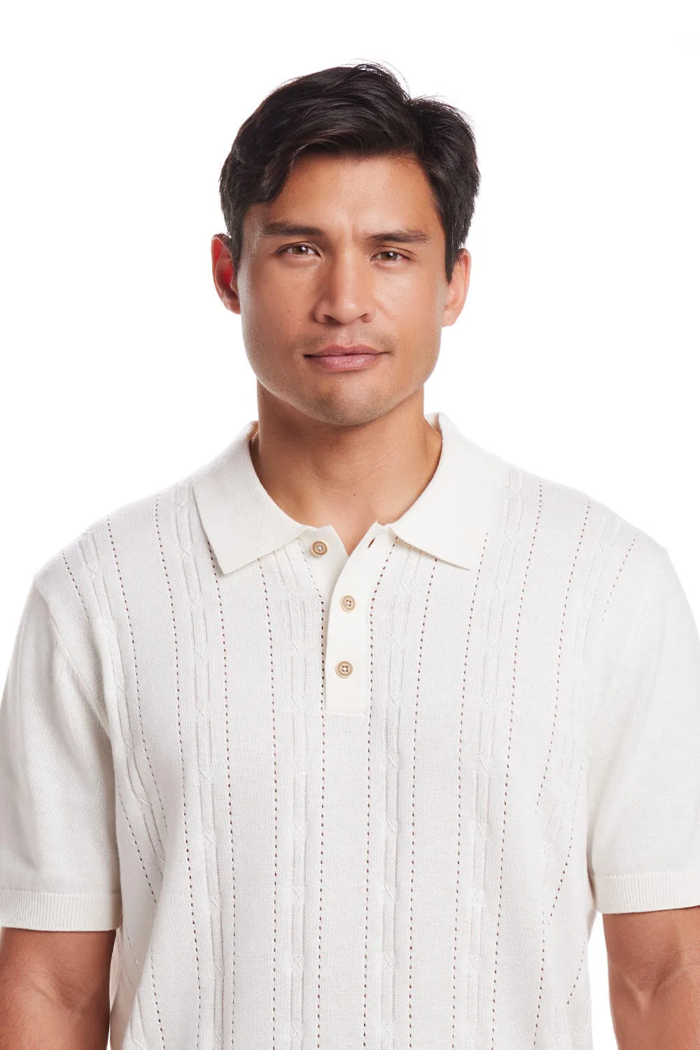 Weatherproof Vintage Pointele Sweater Polo for Men in Ecru | S2540671GK-ECRU
