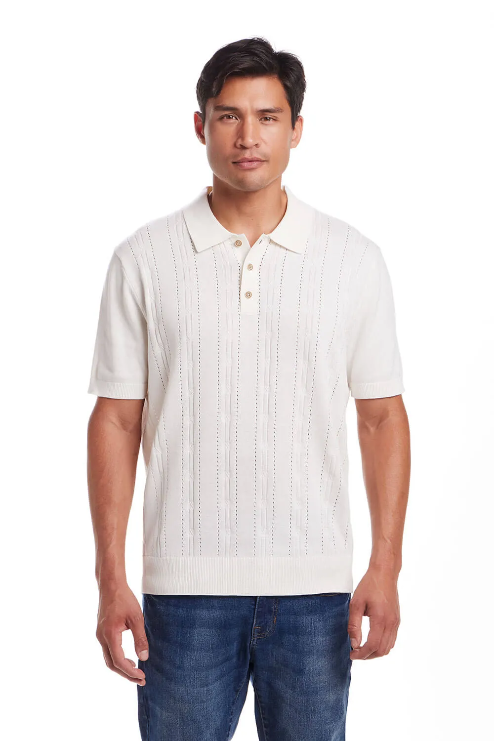 Weatherproof Vintage Pointele Sweater Polo for Men in Ecru | S2540671GK-ECRU