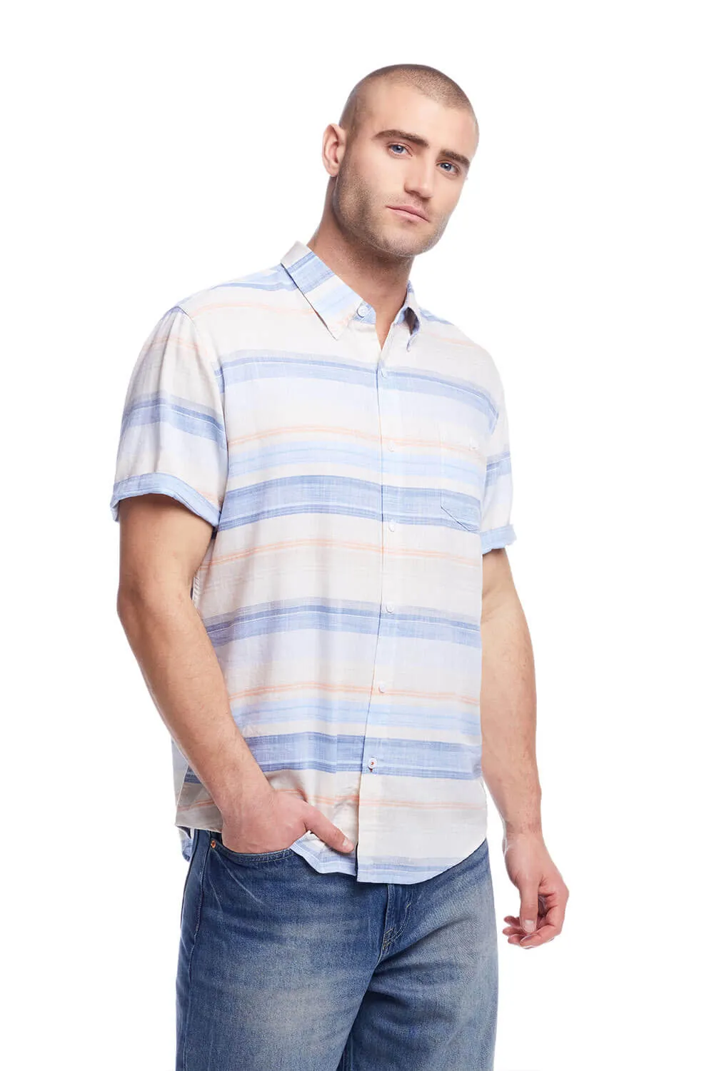 Weatherproof Vintage Striped Country Twill Button Up Shirt for Men in Pearled Ivy | S2584285GK-PEARLED IVY