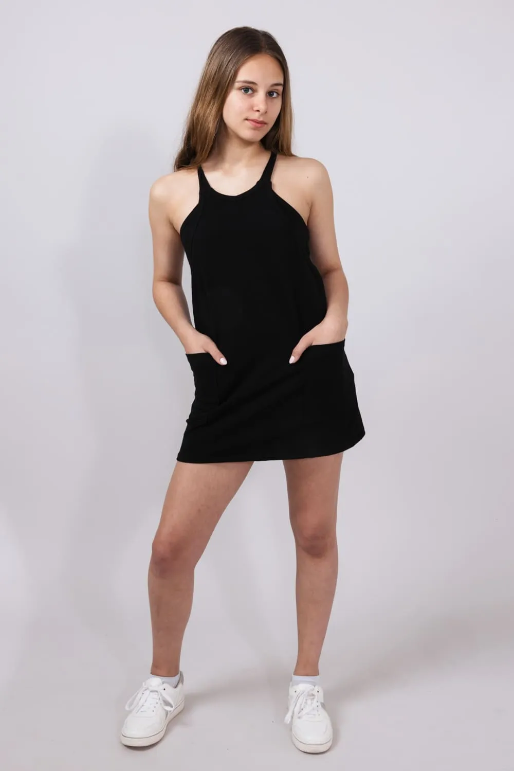 Youth Hidden Shorts Tank Dress for Girls in Black | GD479-BLACK